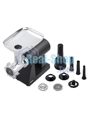 Мясорубка электрическая BBK MG3000 черный, 2500 Вт, 2.5 кг/мин, реверс, защита от перегрузки, металлический лоток, насадки - 7