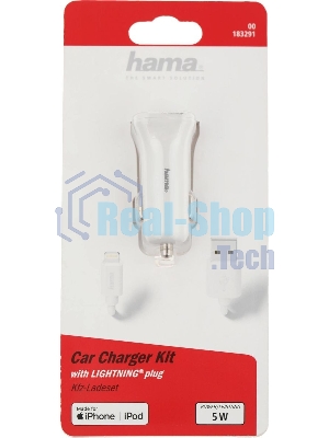 Автомобильное зарядное устройство Hama H-183291 1A кабель Apple Lightning белый