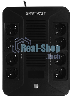 Источник бесперебойного питания SMARTWATT UPS SAFE PRO LCD 1000 черный 1000/600 ВА/Вт, напольный/настенный, линейно-интерактивный, LCD дисплей, Shuko CEE7/4 - 8 шт. (4 шт. с резервным питанием, 4 шт. - сетевой фильтр)