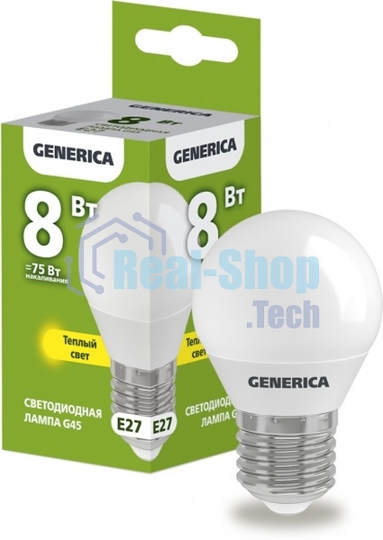 Лампа cветодиодная LED G45 IEK LL-G45-08-230-30-E27-G шар 8Вт 230В 3000К E27 GENERICA