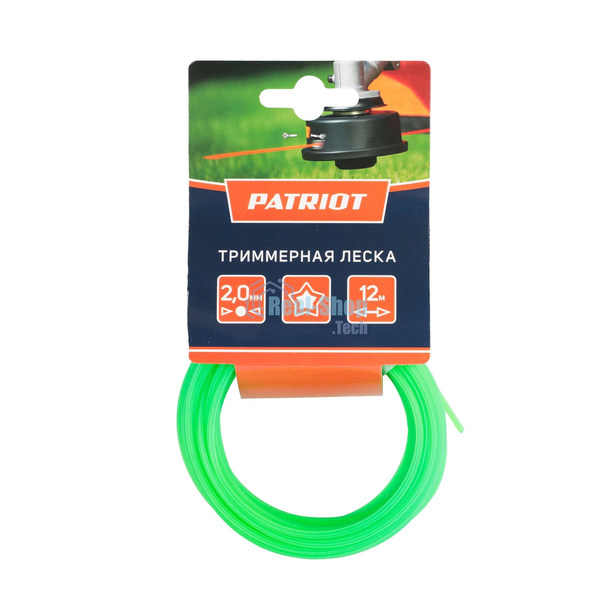 Леска PATRIOT D 2,0 мм L 12 м (звезда, зеленая) 200-12-3, картонный подвес