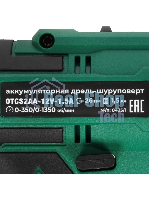 Дрель-шуруповерт Ovk Tools OTCS2AA-12V-1.5A, 12 В, 1,5 Ач, 26 Нм, щеточный
