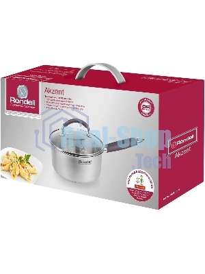 Ковш Rondell Akzent RDS-1386, 1.3 л, с крышкой, стальной