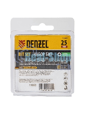 Набор бит Denzel PZ1х25, сталь S2, шестигранный профиль, 10 шт.