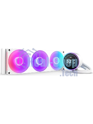 Система жидкостного охлаждения для ПК/Water Cooling System NZXT Kraken Elite 420 RGb (350W, 420мм, LED temp., белый/Fans: 3x140мм, 98.61CFM, 34.5dBA, 2000RPM/Pump height 65мм, 2800RPM, Rad thickness 27мм/S: 1851, 1700, 1200, 115X, AM5, AM4)