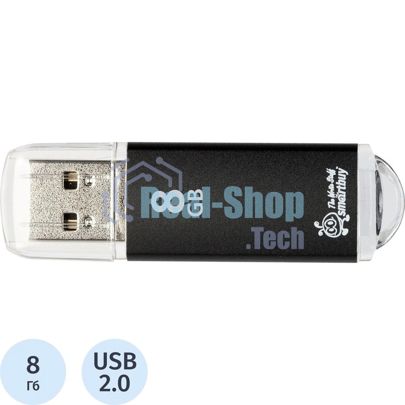 Флешка USB Smartbuy V-Cut Black (SB8GBVC-K), 8Gb, USB 2.0, R/W 20/10, черный
