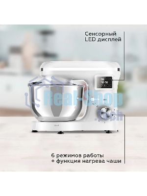 Планетарный миксер BQ MX640 White. Максимальная мощность 1600 Вт/Чаша из нержавеющей стали 6 л/Функция ферментации/Подогрев чаши до 40'C/Электронное управление/Металлические насадки в комплекте/Металлические шестерни/Двойная защита: от перегрева, от перегрузки/Защтная крышка от брызг/LED подсветка/Длина сетевого шнура 1 м