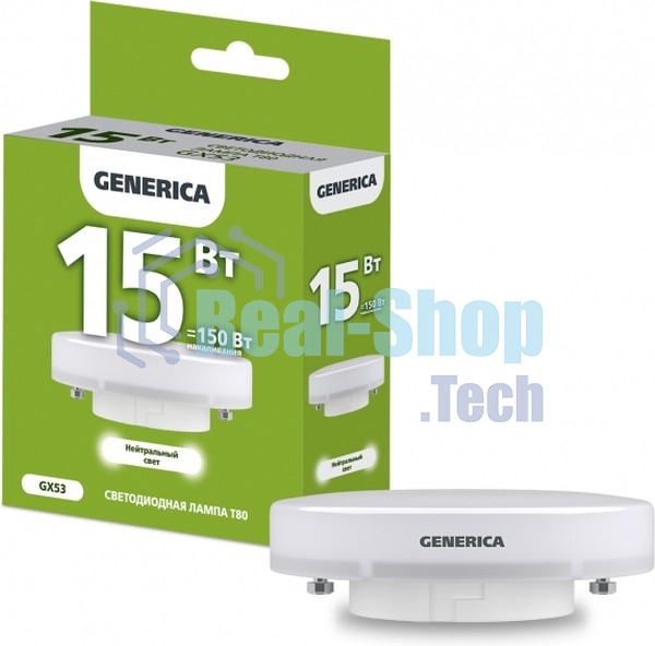 Лампа cветодиодная LED IEK LL-T80-15-230-40-GX53-G T80 таблетка 15Вт 230В 4000К GX53 GENERICA