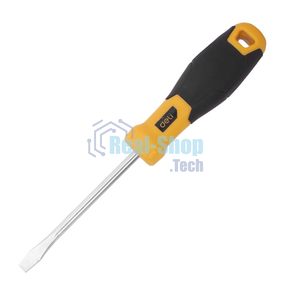 Отвертка шлицевая Deli DL6361001 6х100мм CR-V, Двухкомпонентная ручка. Хромированная
