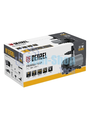 Насос фонтанный Denzel FNP31-24 31 Вт, подъем 2,4 м, 1500 л/ч, колокольчик/2 каскада/гейзер