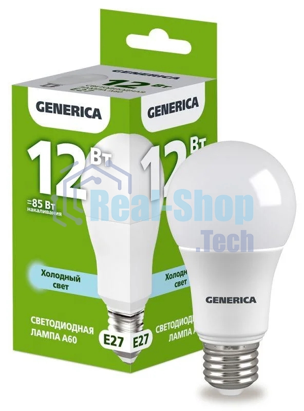 Лампа светодиодная GENERICA LL-A60-12-230-65-E27-G A60 12Вт грушевидная 6500К E27 230В