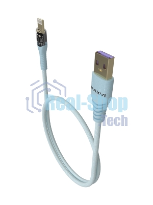 Дата-кабель Maxvi MC-31L USB-Lightning 2.4А, прозрачный корпус, LED подсветка, 1.2м, sky blue