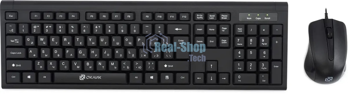 Комплект клавиатура+мышь Oklick 600M проводной, USB, 1200 DPI, чёрный