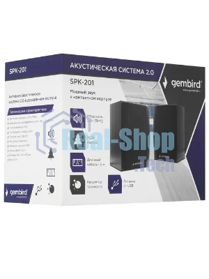 Акустическая система Gembird SPK-201, черный МДФ,2х2,5 Вт, регулятор громкости, USB