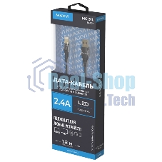 Дата-кабель Maxvi MC-31L USB-Lightning 2.4А, прозрачный корпус, LED подсветка, 1.2м, черный