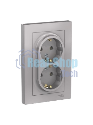 Розетка 2-м AtlasDesign с заземл. 16А в сборе алюм. SchE ATN000324