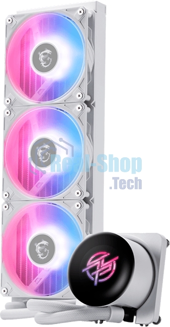 Система жидкостного охлаждения/ Water Cooling System MSI MPG CORELIQUID P13 360 (300W, 360мм, LED, White, ARGB/ Fans: 3x120мм, 64.89CFM, 2050RPM/ Pump 20dBA, 3400RPM, Rad thickness 27мм/ S: 1851, 1700, AM5, AM4)