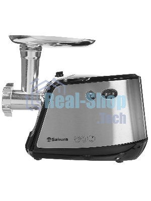 Мясорубка электрическая Sakura SA-6407 серый, 1800 Вт, 2.0 кг/мин, реверс, защита от перегрузки, металлический лоток, насадки - 5