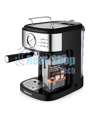 Кофеварка рожковая BRAYER BR1115 черный, исп. кофе - молотый, 1.5 л, 1300 Вт, 15 Бар.