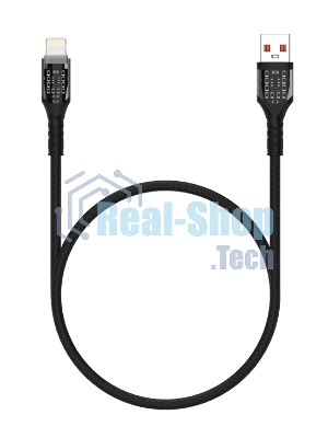 Дата-кабель Maxvi MC-33L USB-Lightning 2.4А, прозрачный корпус, LED подсветка, 1м, черный