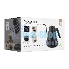 Чайник заварочный для кофе и чая Galaxy LINE GL 0341, черный, металл, 1100 ВТ, 1 л, корпус из нержавеющей стали AISI 304, установка температуры от 40 до 100 °C, функция поддержания температуры, 3 запрограммированных режима нагрева воды до 91°С, 93 °С, 96 °С, удобная форма носика