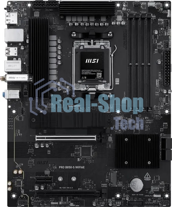 Материнская плата MSI PRO B850-S WIFI6E, AM5, AMD B850, 4xDDR5, 4xSATA, 2xM.2, 1xPCIe 4.0 x16, 1xPCIe 4.0 x4, 1xPCIe 3.0 x1, 1xDP, 1xHDMI, 1x2.5Gb LAN, Wi-Fi 6E, Bluetooth 5.3, 1xUSB-C 10Gbps, 3xUSB-A 10Gbps, 4xUSB-A 5Gbps, 3x3.5 мм, 7.1, ATX