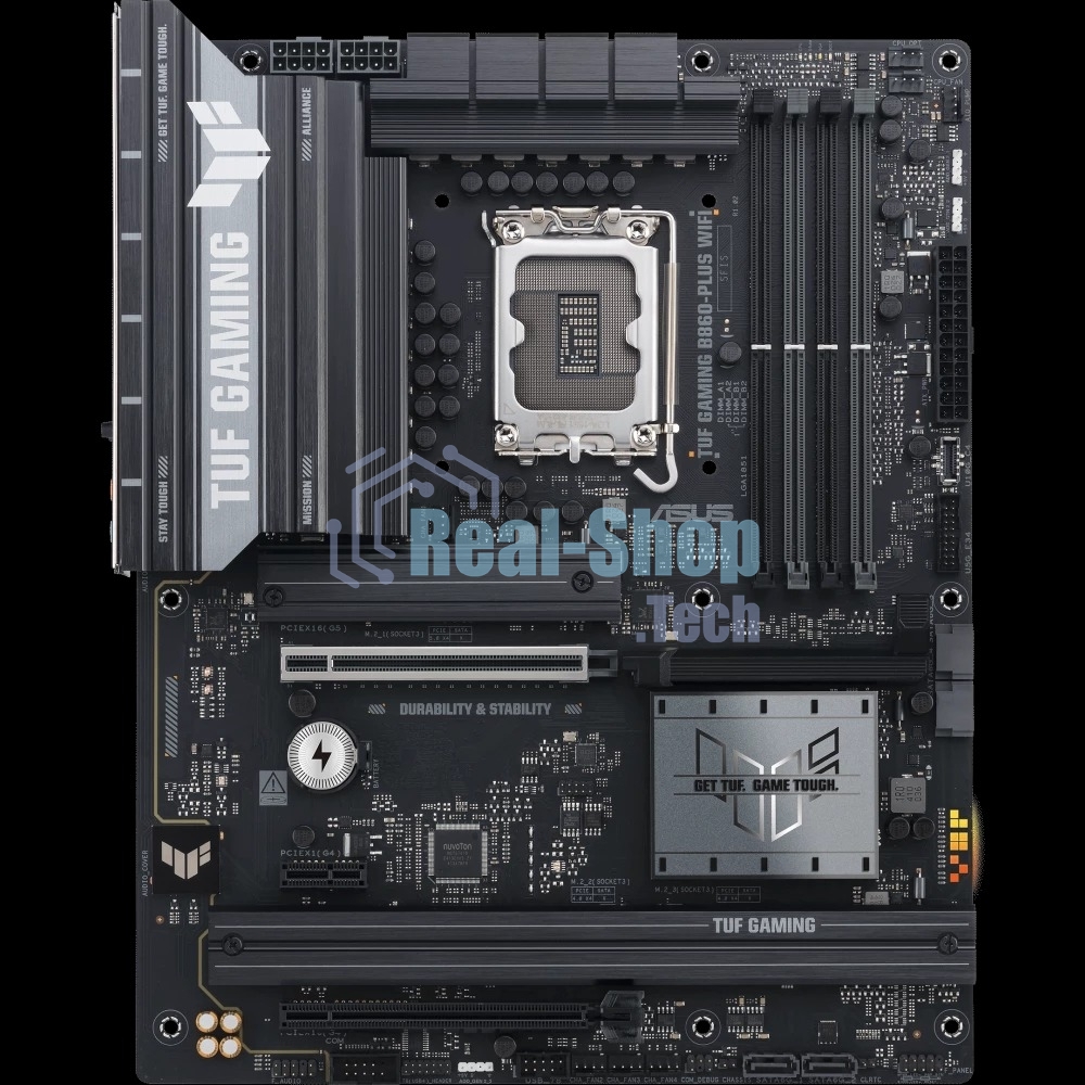 Материнская плата ASUS TUF GAMING B860-PLUS WIFI, LGA 1851, Intel B860, 4xDDR5, 4xSATA, 3xM.2, 1xPCIe 5.0 x16, 1xPCIe 4.0 x16, 1xDP, 1xHDMI, 1x 2.5Gb LAN, 1xUSB 20Gbps, 2xUSB 10Gbps, 3xUSB 5Gbps, 2xUSB 2.0, 5x3.5 мм, 7.1, ATX