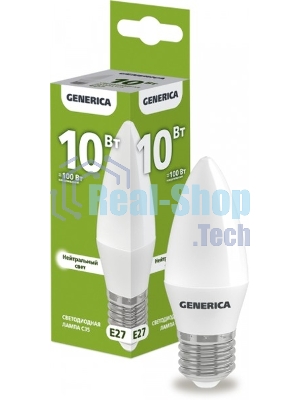 Лампа светодиодная C35 свеча 10Вт 230В 4000К E27 GENERICA