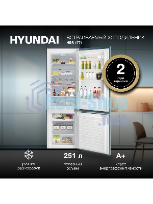 Встраиваемый холодильник Hyundai HBR 1771 2-хкамерн. белый