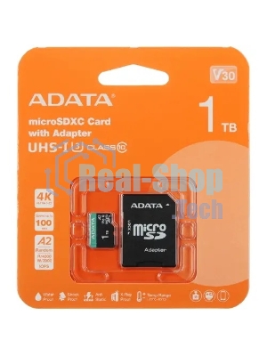 Флеш карта ADATA AUSDX1TUI3V30SA2-RA1, 1Tb microSDXC Class 10 UHS-I U3 V30S A2 100/80 MB/s (SD адаптер)