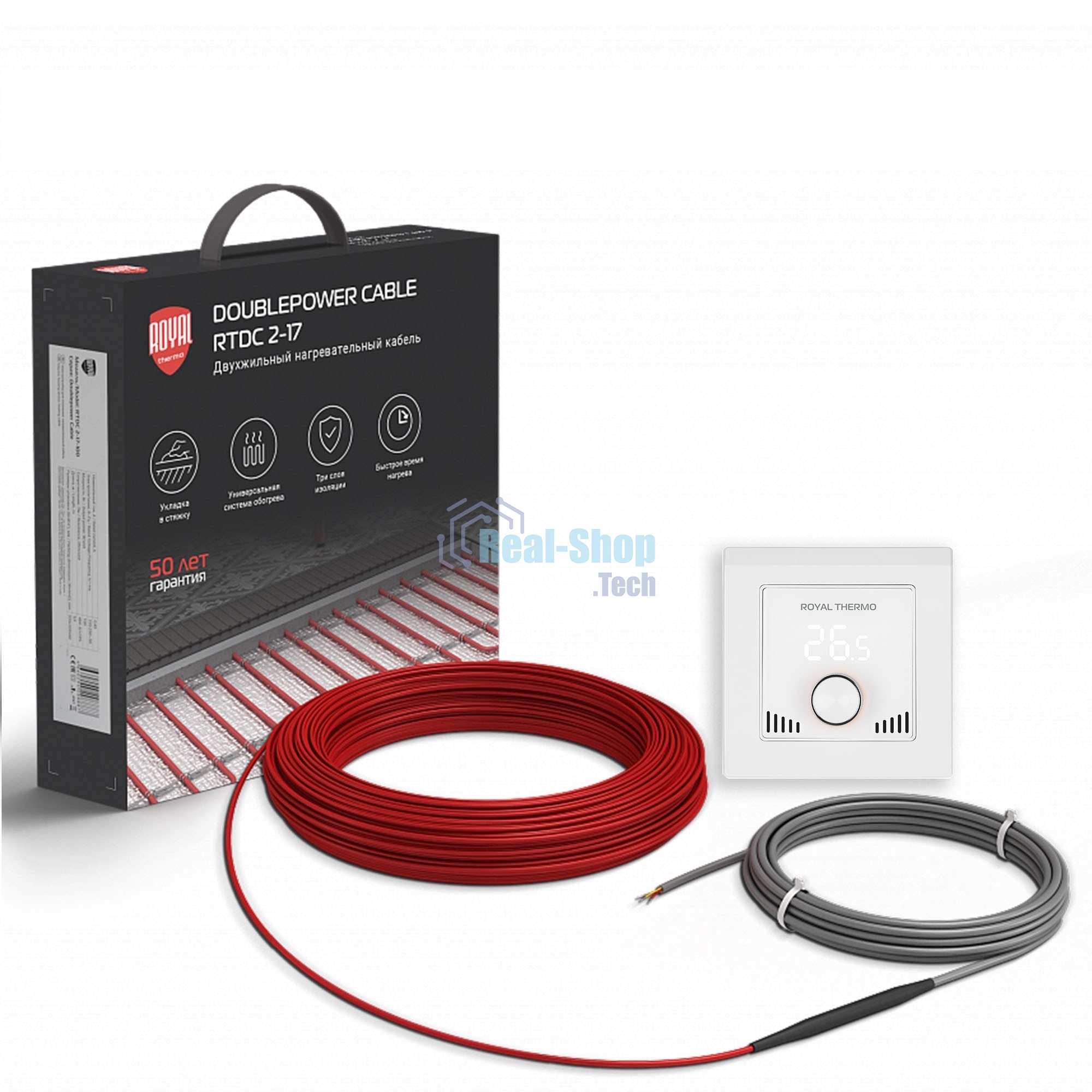 Кабель нагревательный Royal Thermo RTDC 2-17-600 (комплект с терморегулятором RTI-16)