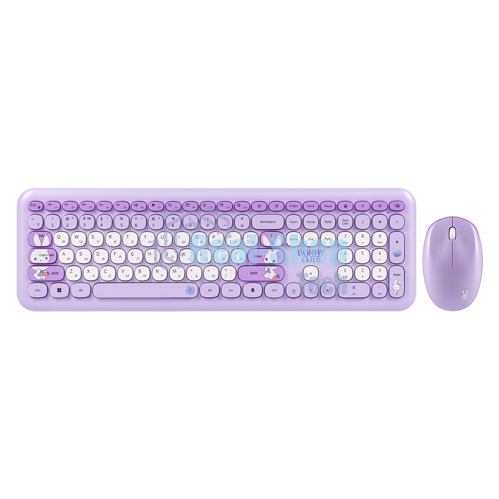 Комплект клавиатура+мышь Smartbuy Cute Bunny беспроводной, USB, 1000 DPI, сиреневый/белый