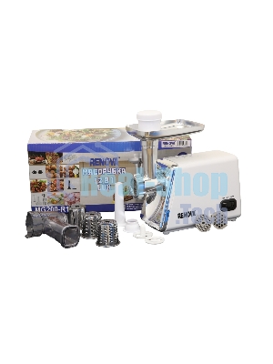 Мясорубка электрическая RENOVA MG200-R1WL белый, 2000 Вт, 2.0 кг/мин, реверс, защита от перегрузки, металлический лоток, насадки - 8