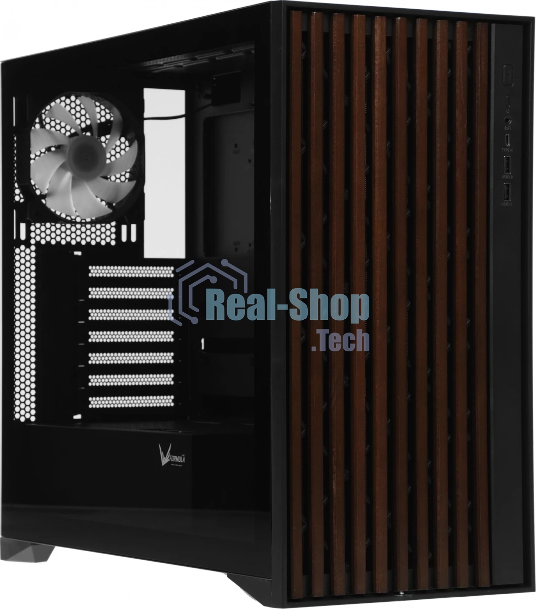 Корпус Formula V Line TimberLine T0 Black, ATX, wood+plastic front, TYPE-C*1, USB3.0*2, FRONT 3x120мм FRGB, REAR 1x120мм FRGB
