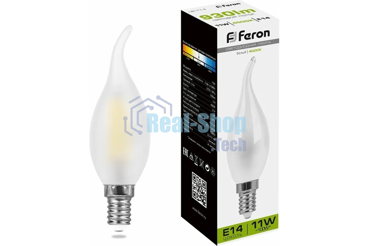 Лампа светодиодная Feron LB-714 11Вт Е14 белый матовая свеча на ветру FILAMENT