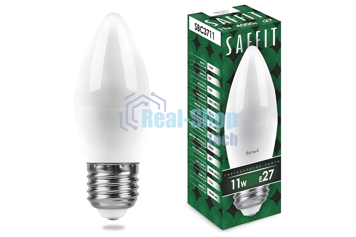 Лампа светодиодная SAFFIT SBC3711 (55135) 11Вт Е27 белый матовая свеча