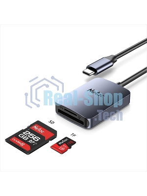 Кард-ридер Netac Flash WK12/серый/SD/SDHC/SDXC/microSD/microSDHC/microSDXC/USB 3.0 Type-C/пластик