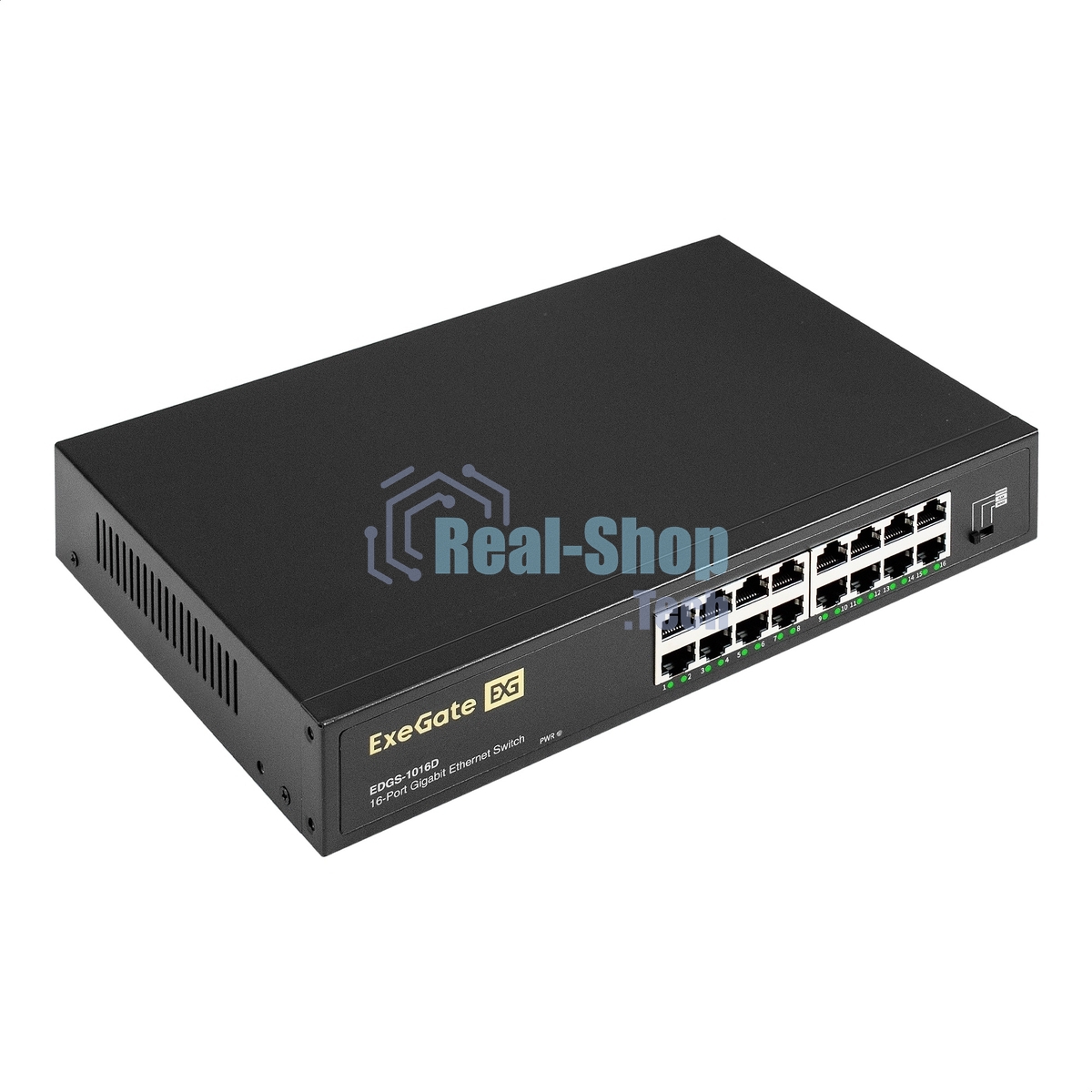 Коммутатор неуправляемый ExeGate EDGS-1016D (16-портовый гигабитный UTP 10/100/1000 Base-T, металлический корпус, с возможностью установки в стойку, с функцией энергосбережения (EEE))