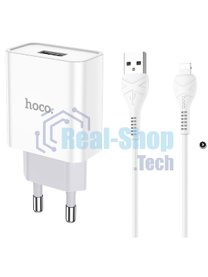Блок питания (сетевой адаптер) HOCO C81A Asombroso single 1xUSB с кабелем USB-Lightning, 2.1A, 10W
