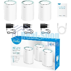 Бесшовный Mesh роутер Cudy M1300 (M1300 3-PACK) AC1200 10/100/1000BASE-TX/Wi-Fi белый (упак.:3шт)