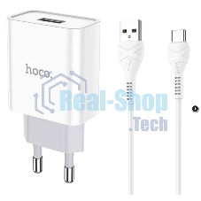 Блок питания (сетевой адаптер) HOCO C81A Asombroso single 1xUSB с кабелем Type-C, 2.1A, 10W, белый