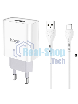 Блок питания (сетевой адаптер) HOCO C81A Asombroso single 1xUSB с кабелем Type-C, 2.1A, 10W, белый