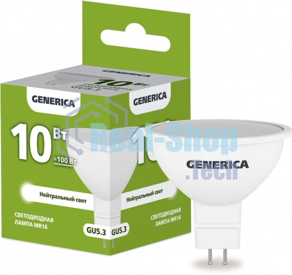 Лампа cветодиодная LED MR16 IEK LL-MR16-10-230-40-GU5-G софит 10Вт 230В 4000К GU5.3 GENERICA