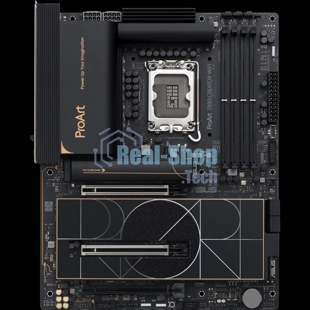 Материнская плата ASUS ProArt Z890-CREATOR WIFI, LGA 1851, Intel Z890, 4xDDR5, 4xSATA, 5xM.2, 2xPCIe 5.0 x16, 1xPCIe 4.0 x16, 1xHDMI, 1xDP, 1x 10Gb LAN, 1x 2.5Gb LAN, 2xUSB-C 10Gbps, 6xUSB-A 10Gbps, 1xUSB-A 2.0, 7.1, ATX