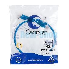 Шнур комм. Cabeus, кат. 5е, неэкр., U/UTP, RJ45/RJ45, LSZH, AWG24, 0.5м, синий