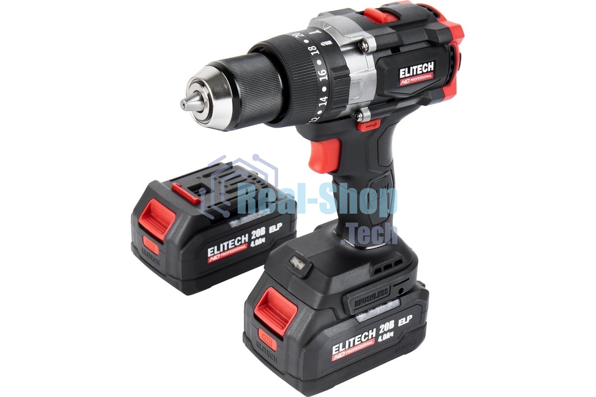 Дрель-шуруповерт Elitech CD 20BL2, 20 В, 4 Ач, 130 Нм, бесщеточный