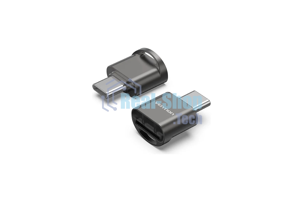 Кард-ридер Vention CLMH0/серый/OTG USB 2.0 CM/MicroSD/USB Type-C/металл