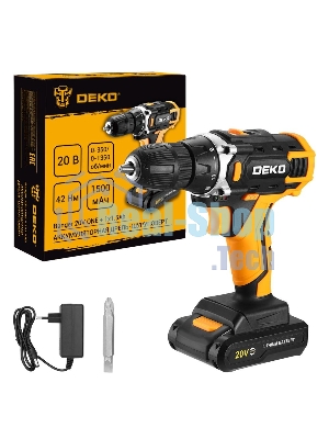 Дрель-шуруповерт Deko Banger 20V ONE+, 20 В, 1,5 Ач, 42 Нм, щеточный