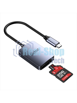 Кард-ридер Netac Flash WK12/серый/SD/SDHC/SDXC/microSD/microSDHC/microSDXC/USB 3.0 Type-C/пластик