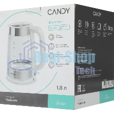 Электрочайник Candy CK-301 белый, 1.8 л, 2200 Вт, скрытый нагревательный элемент